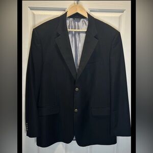 Gianni Manzoni Wool 2 Button Blazer Sz 42R Black Gold Crest Buttons Italy
